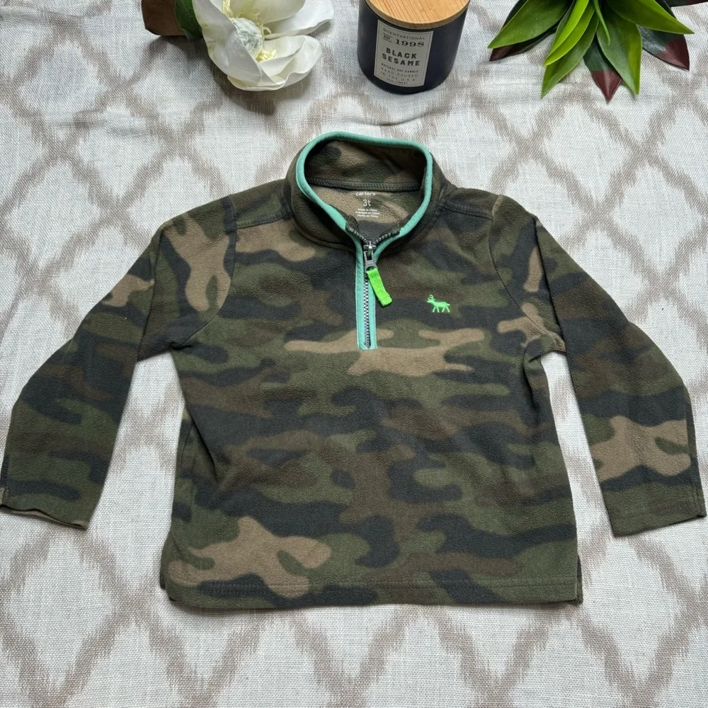 Carter’s Boys Quarter Zip Fleece Pullover Lot 3 Size 3 Camo Striped